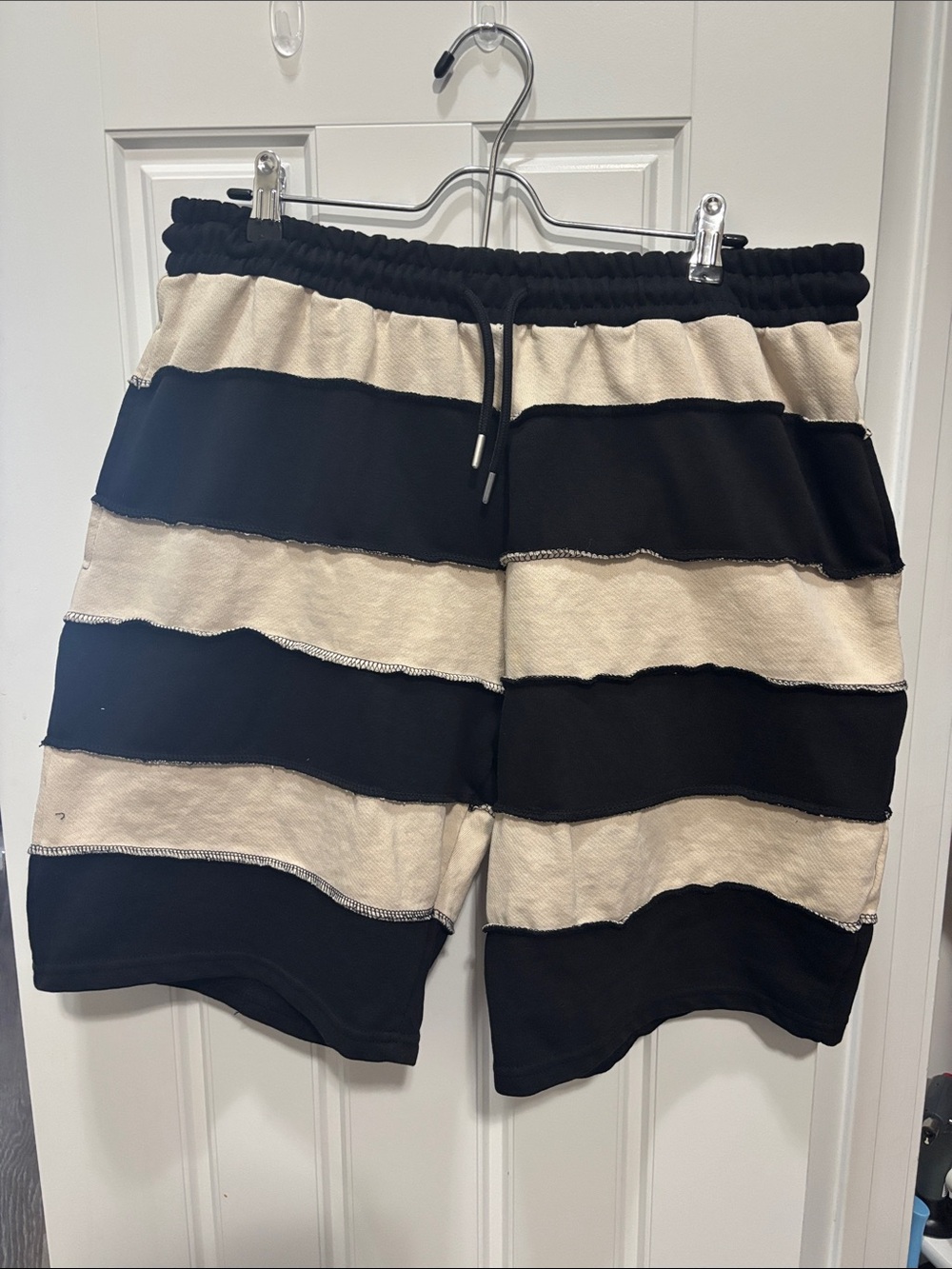 boohooMAN Striped Black & Cream Casual Drawstring Shorts